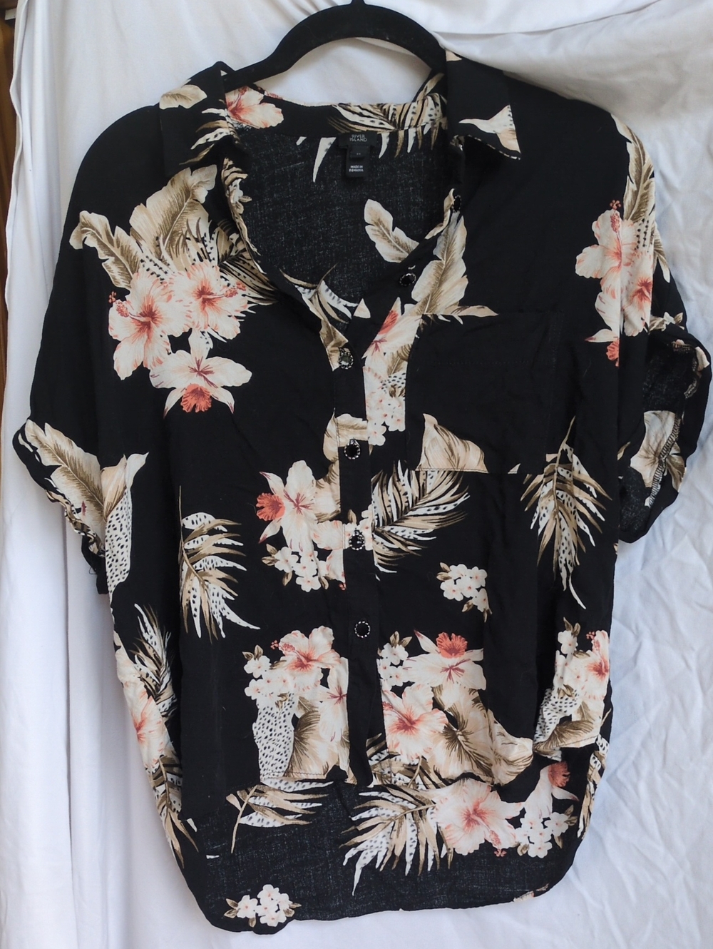 River Island Black Floral Print Top with Cream & Tan Accents
